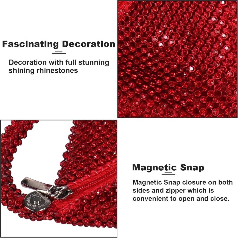 Women Red Beaded Clutch Purse Evening Triangle Bag for Wedding Party and Phone - Picture 6 of 7